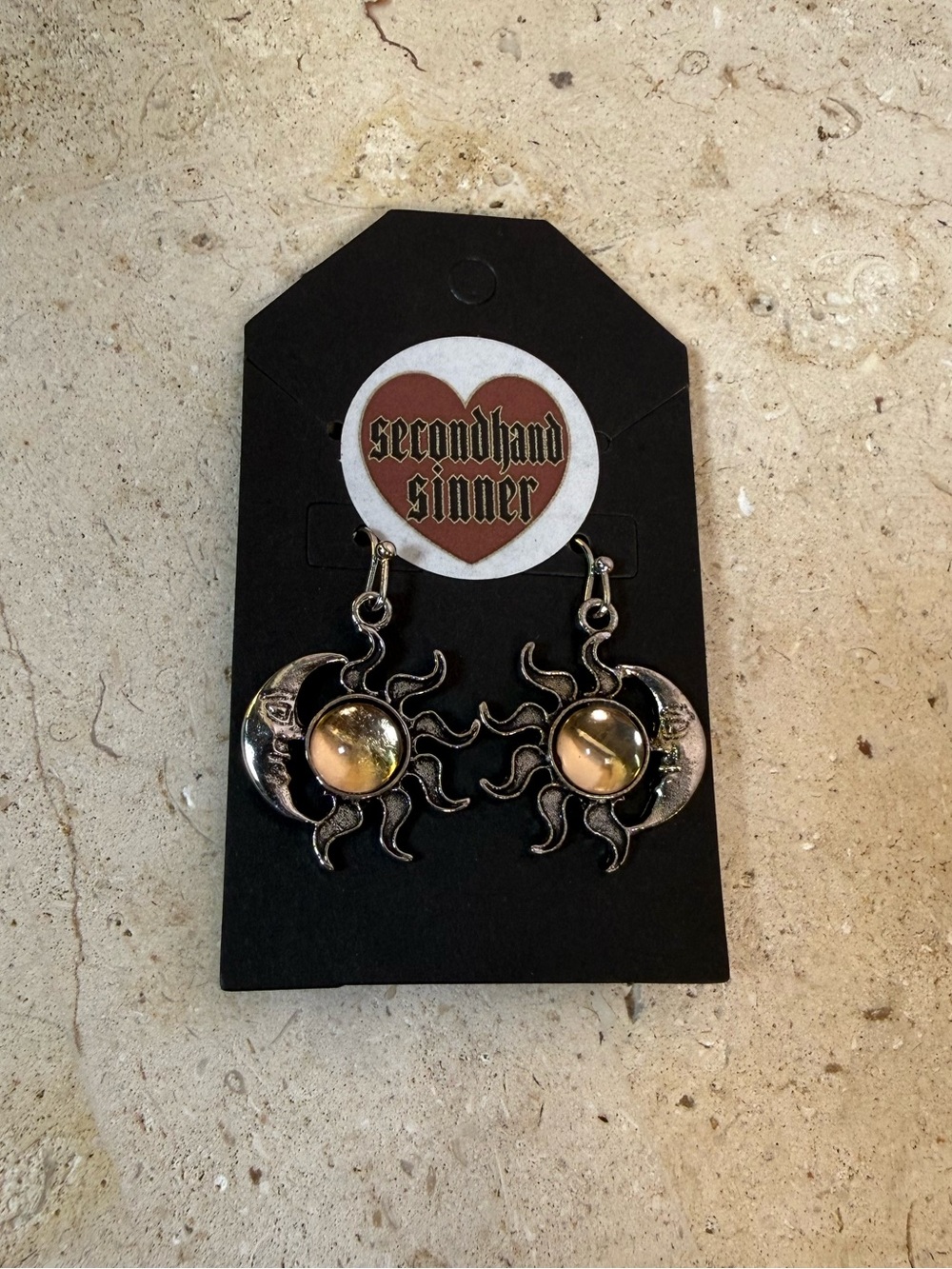 Celestial Sun & Moon Dangle Earrings Silver Tone